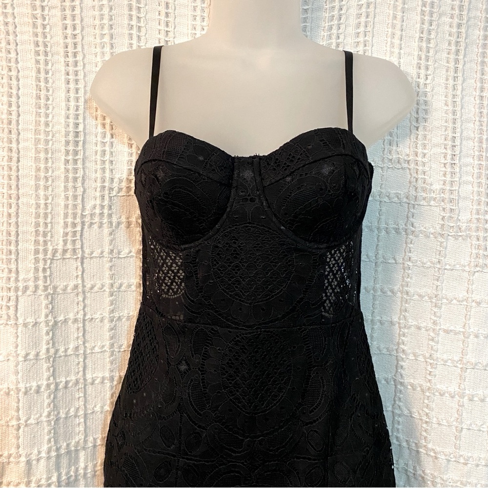 Black Lace Midi Dress, Size Small - Picture 2 of 7